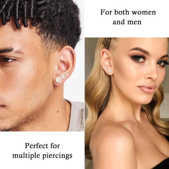 4 Pairs Hypoallergenic Stainless Steel Square Stud Earrings for Men and Women - Picture 6 of 7